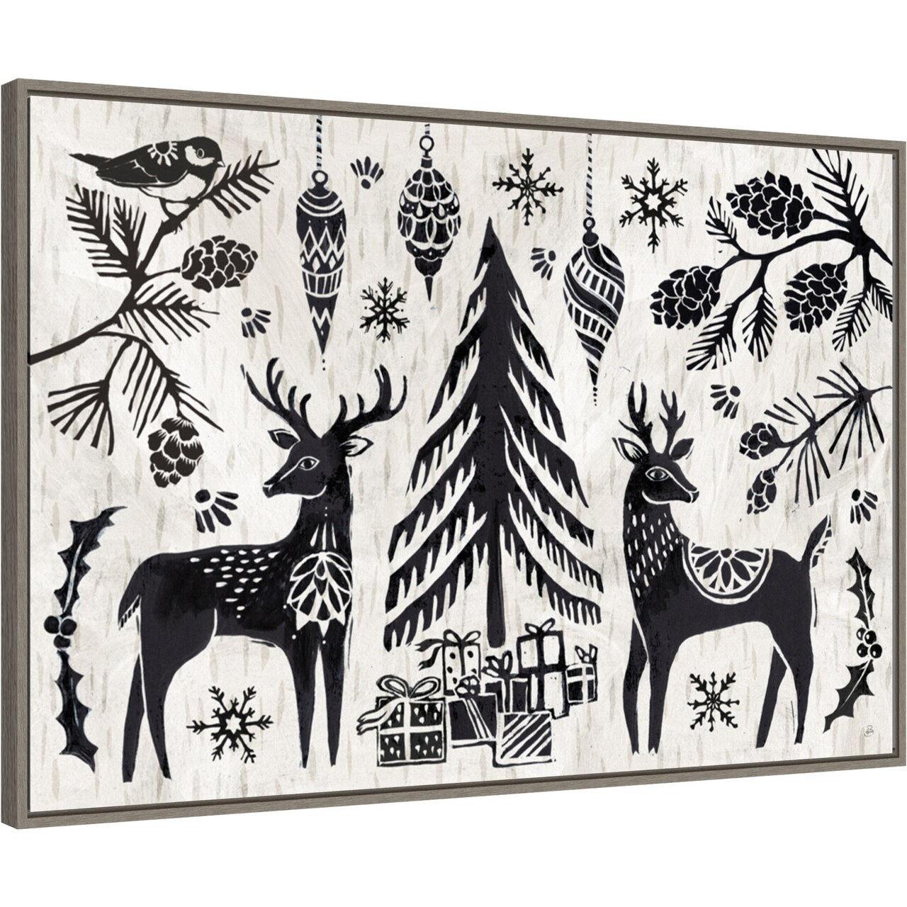 Woodcut Christmas I by Daphne Brissonnet Canvas Wall Art Print Framed